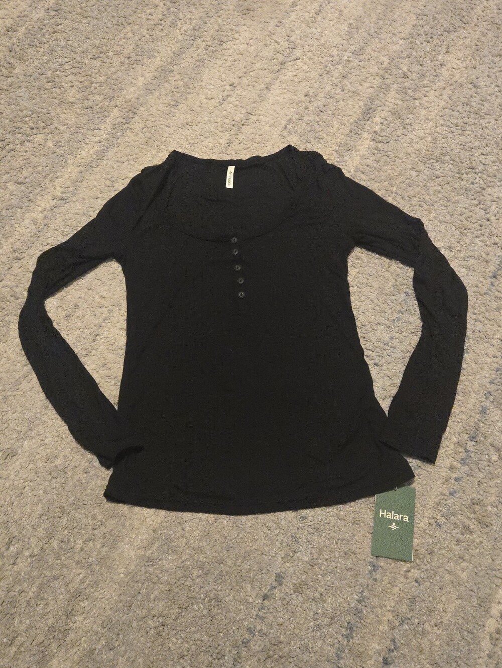 Halara Women's Henley Long Sleeve Top - Size Small - NWT Solid Black